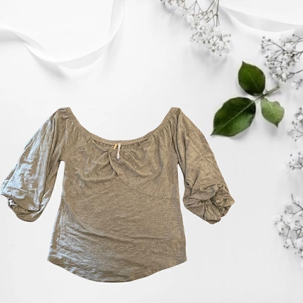 Grey Medium Free People Off The Shoulder Crop Longsleeve With Bell Sleeve